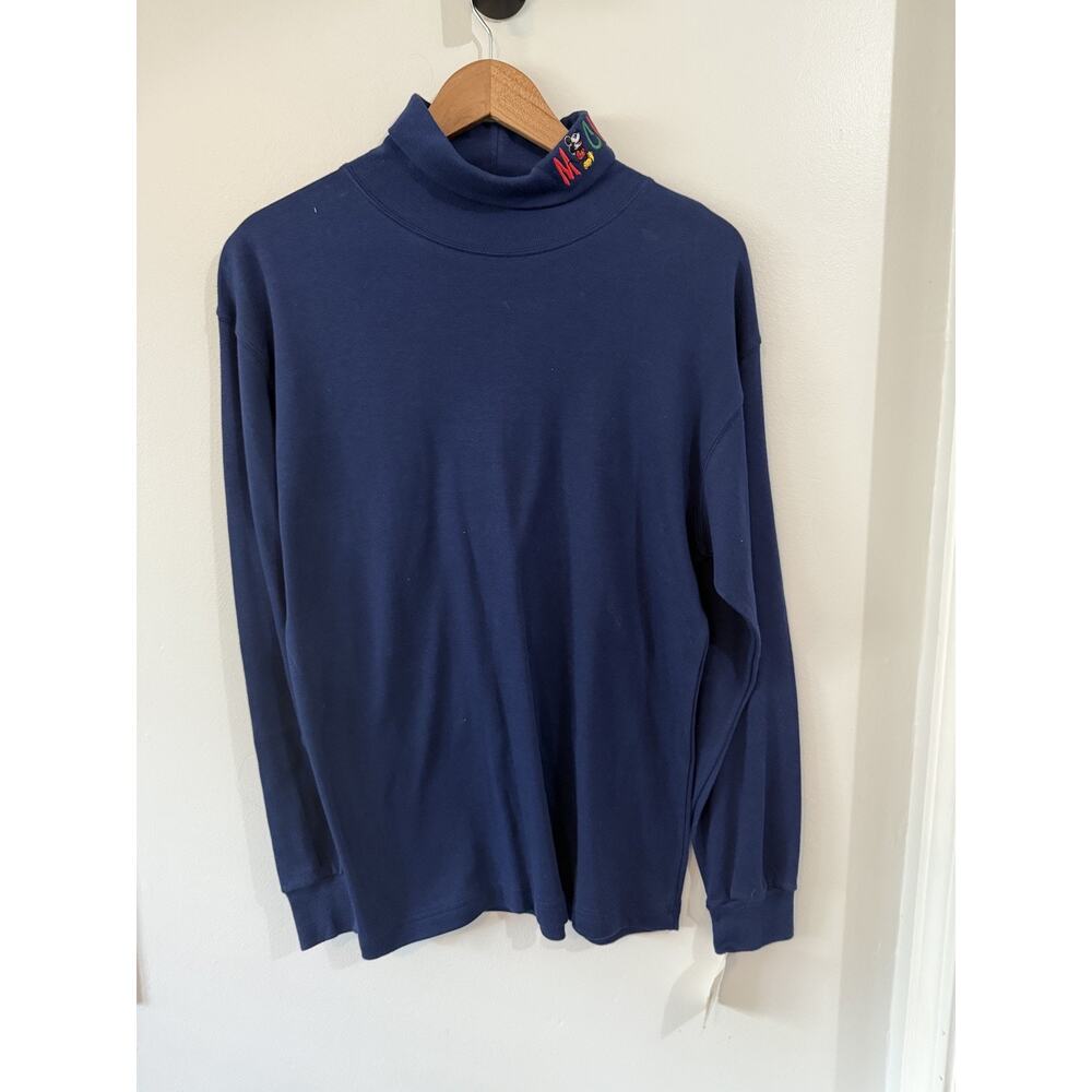 Vintage Mickey Unlimited Womens L Turtleneck Shirt Navy Blue Embroidered NWT
